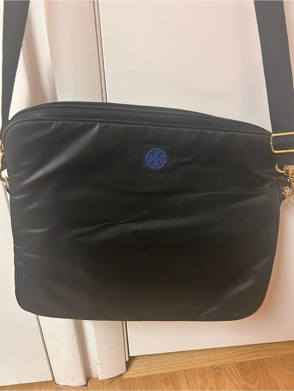 Tory Burch Black Nylon Lap top Bag with Blue Logo